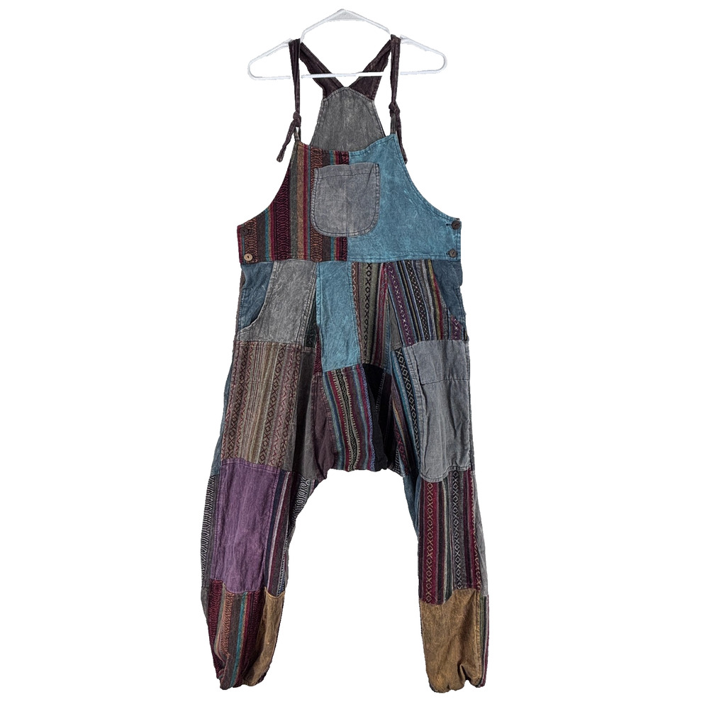 Boho Harem Jumpsuit Kathmandu Imports Patchwork Overall S Drop Crotch Hippie